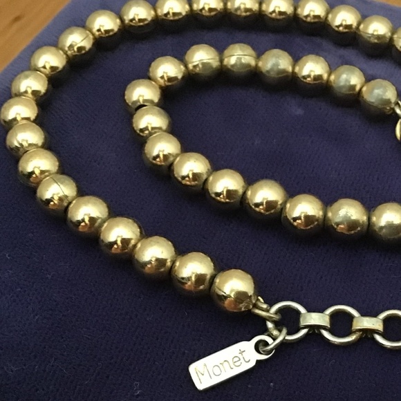 Monet Vintage Gold Tone Bead Necklace 15” Adjustable - Picture 7 of 11